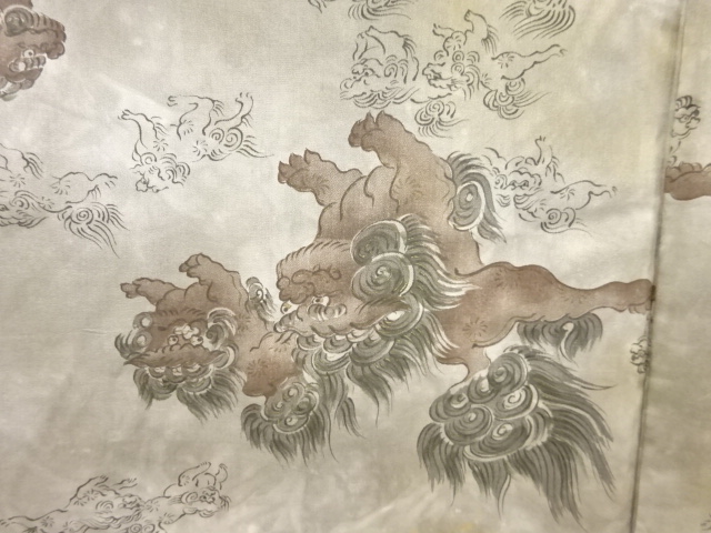 JAPANESE KIMONO / ANTIQUE MENS HAORI / DORO OSHIMA TSUMUGI / LION(LINING)